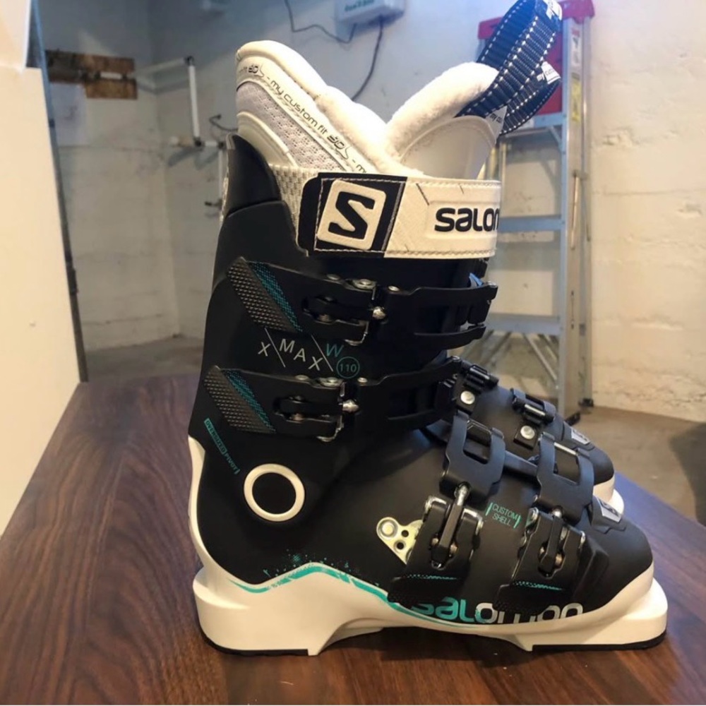 Salomon X Max 110 Black and White Ski Boots with Teal Accents